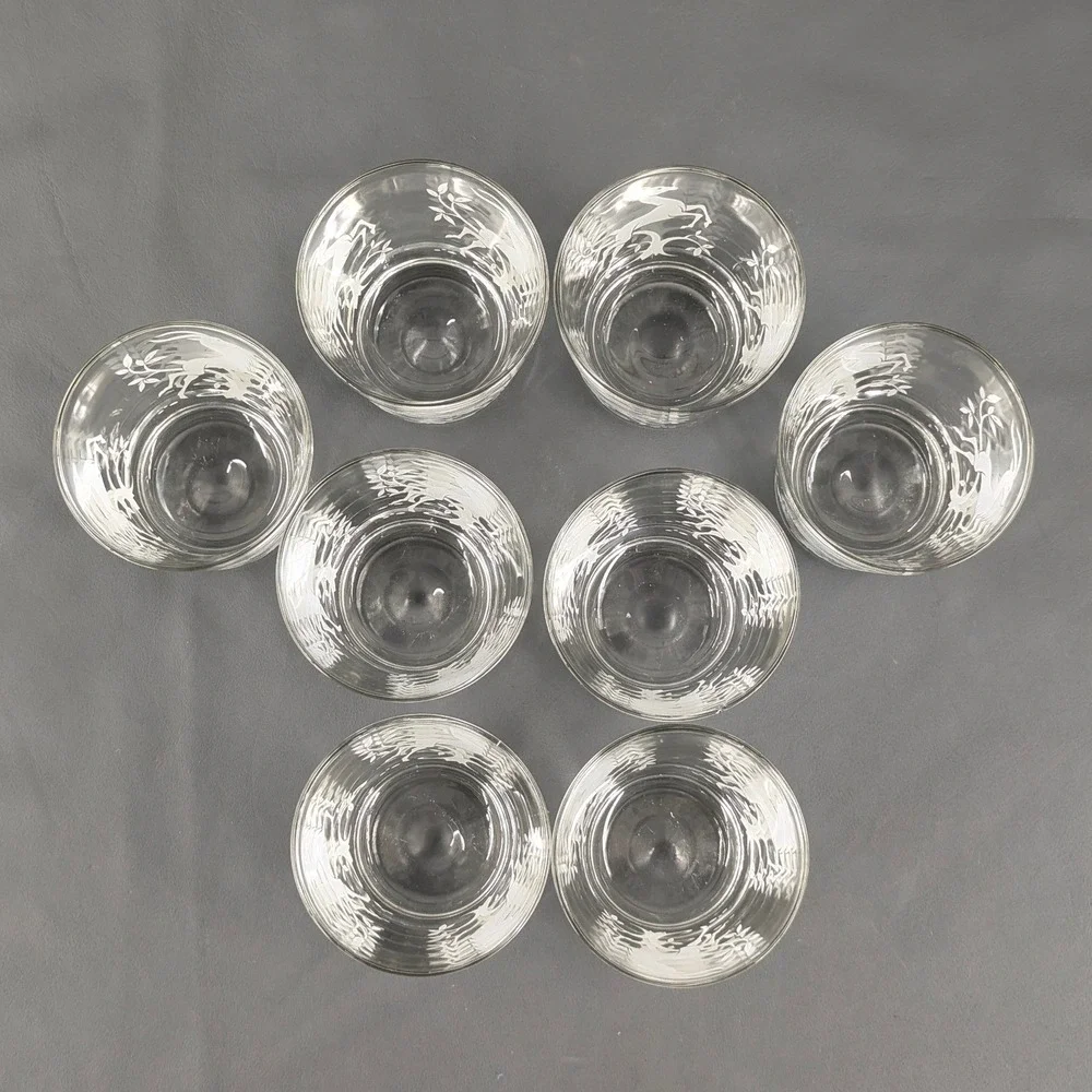 Vintage Frosted White Gazelle Rocks Glasses Set of 8 Mid Century Barware 3.25in
